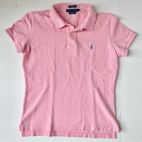 Polo Ralph Lauren Pink Skinny Fit Polo Shirt L Blue Pony Cotton - Picture 2 of 4